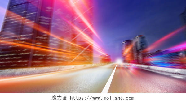 蓝色科技动感光效城市夜景公路马路高架桥背景快速发展